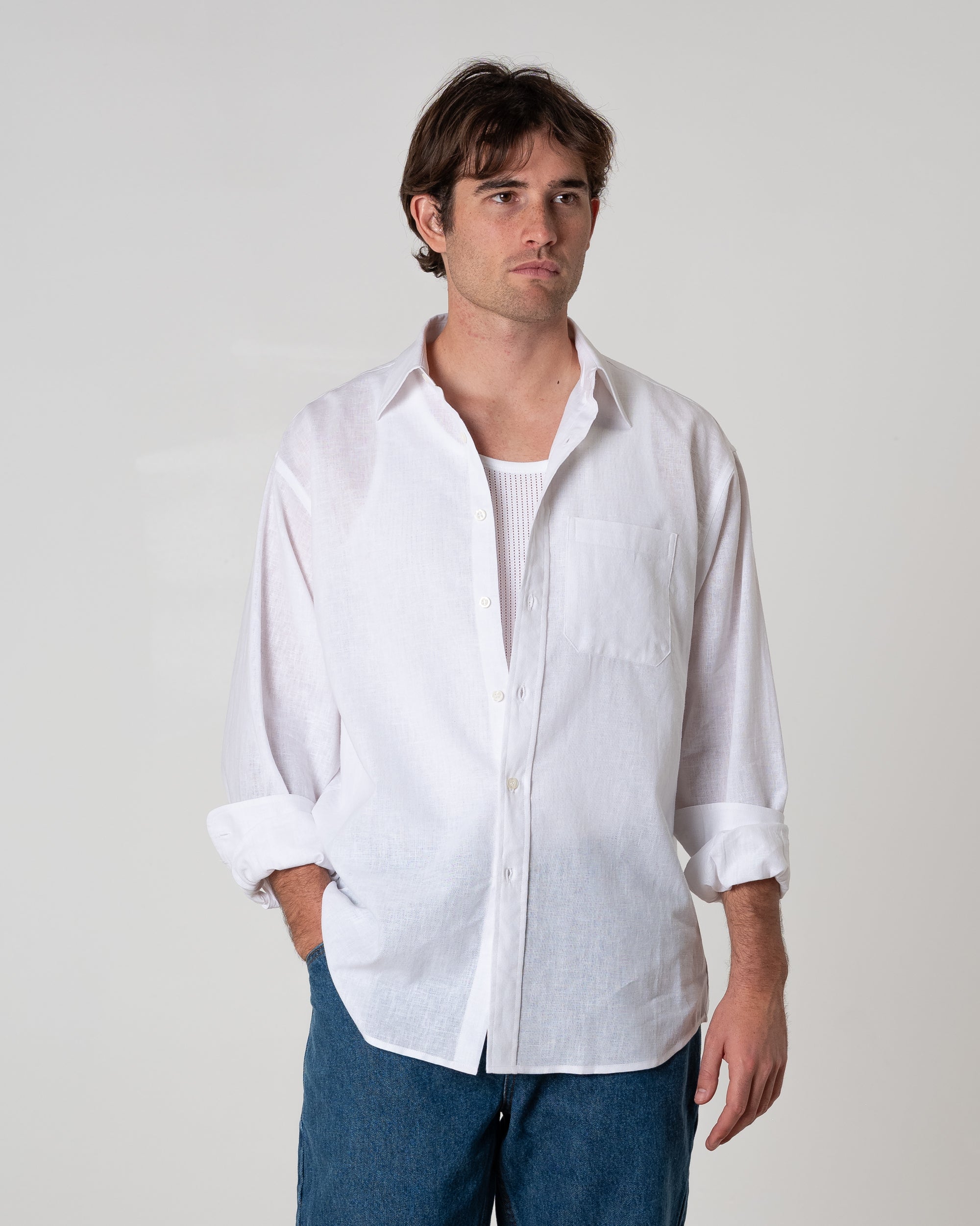 Linen Relaxed Dress Shirt Off-White / Large Linen Relaxed Dress Shirt Off-White / Large